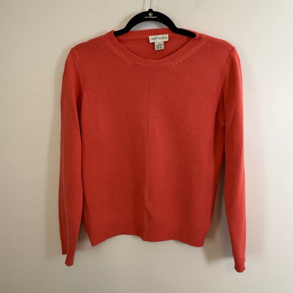 Ann Taylor Silk Cashmere Blend Crewneck Sweater Coral Pink Orange Womens Small
